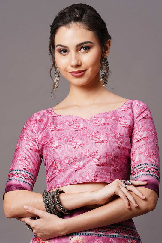 Buy Tisha Purple Floral Printed Dola Art Silk One Minute Saree Online - Side