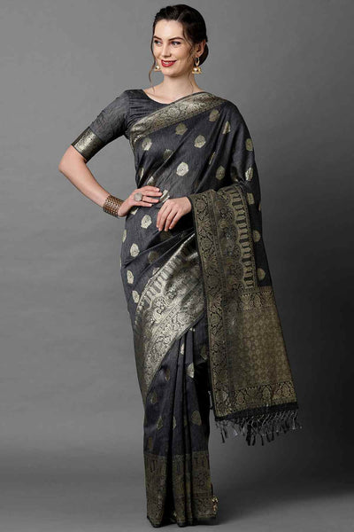 Buy Sia Grey Woven Art Silk One Minute Saree Online - One Minute Saree