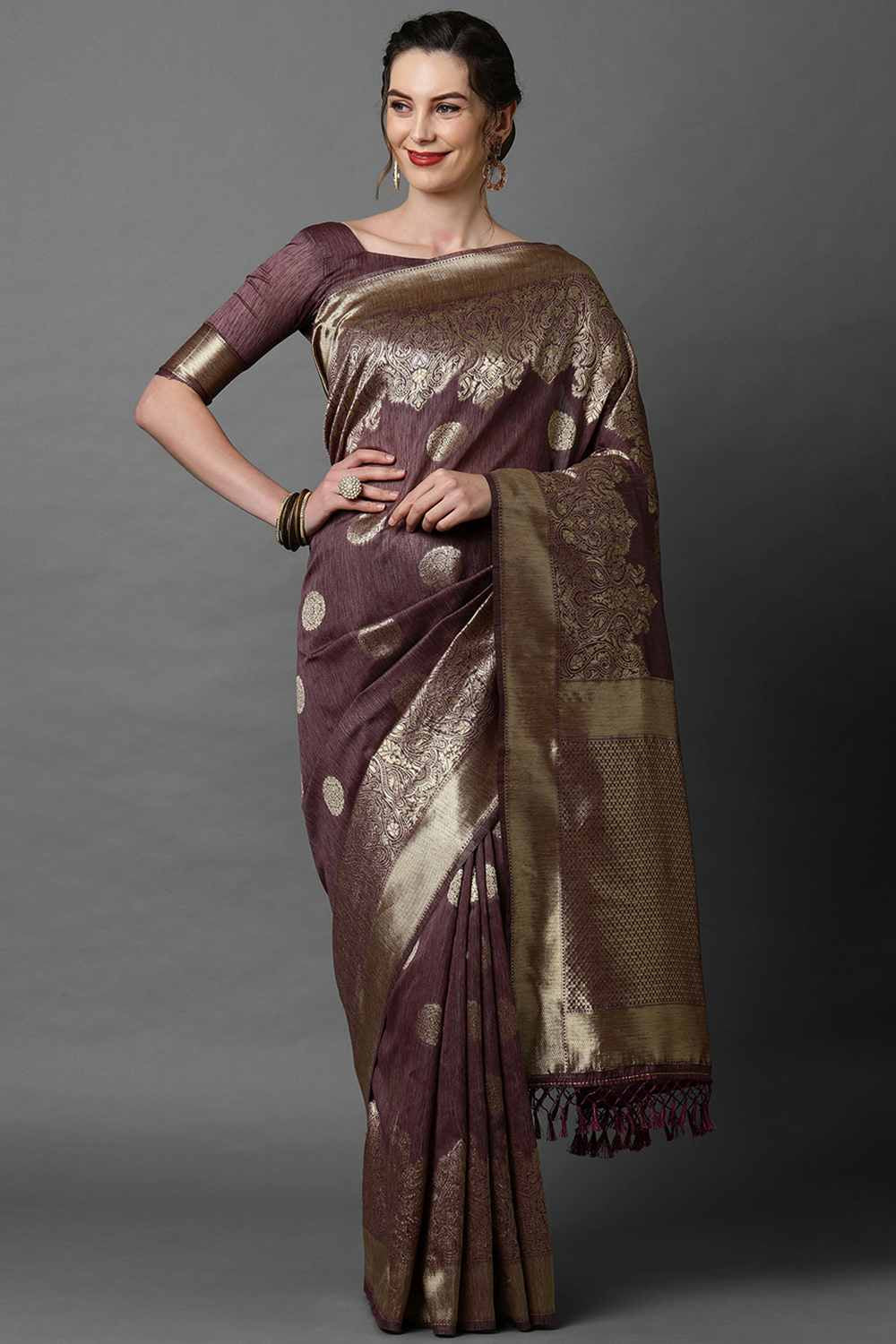 Buy Diana Purple Woven Art Silk One Minute Saree Online - One Minute Saree