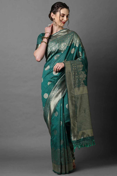 Buy Kim Teal Blue Woven Art Silk One Minute Saree Online - One Minute Saree