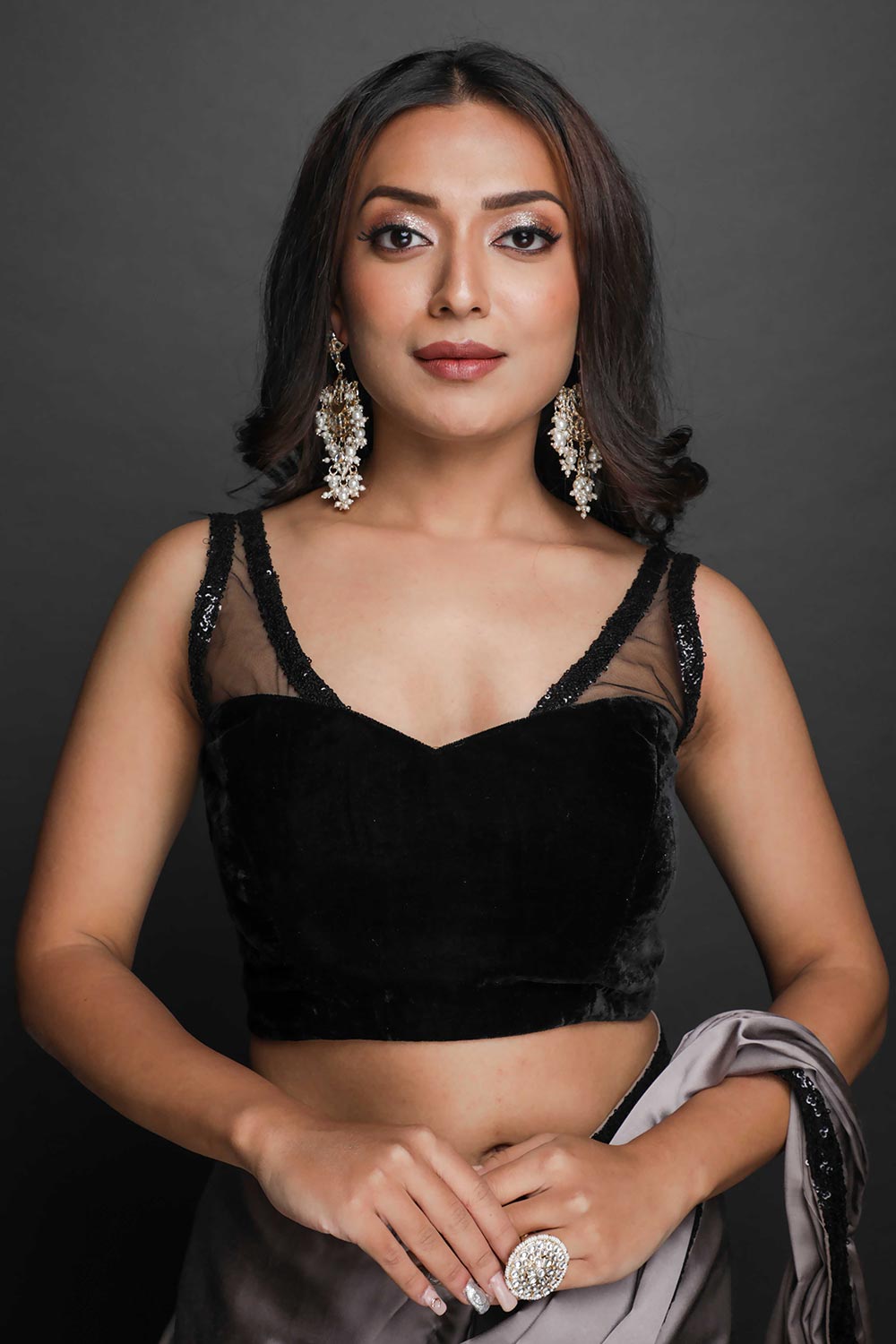 Buy Kendra Black Velvet Net Sequins Blouse Online - One Minute Saree