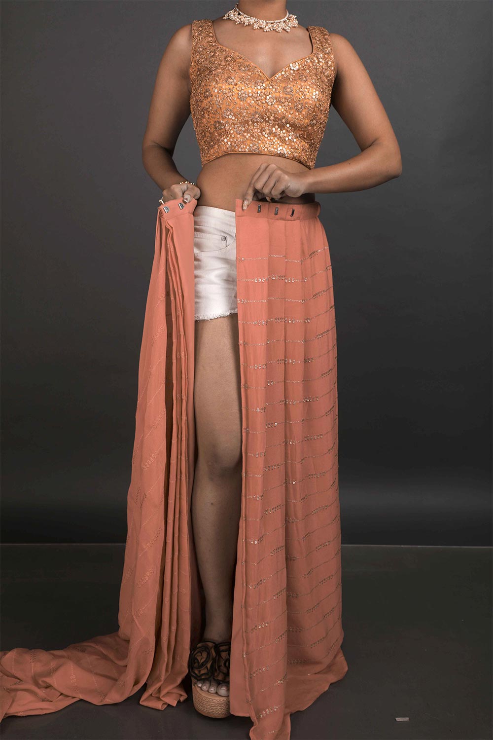 Shop Priya Peach Georgette One Minute Saree at best offer at our  Store - One Minute Saree