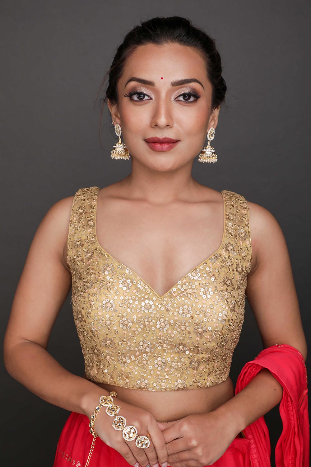 Buy Chyna Gold Net Embroidered Sequin Blouse Online - One Minute Saree