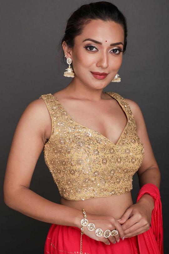 Buy Chyna Gold Net Embroidered Sequin Blouse Online