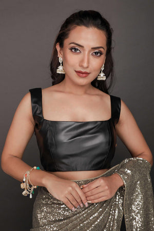 Buy Meja Black Vegan Leather Custom Blouse Online - One Minute Saree