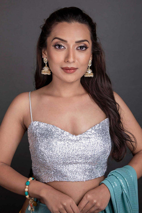 Buy Belisima Silver Sequins Thin Strap Blouse Online - One Minute Saree