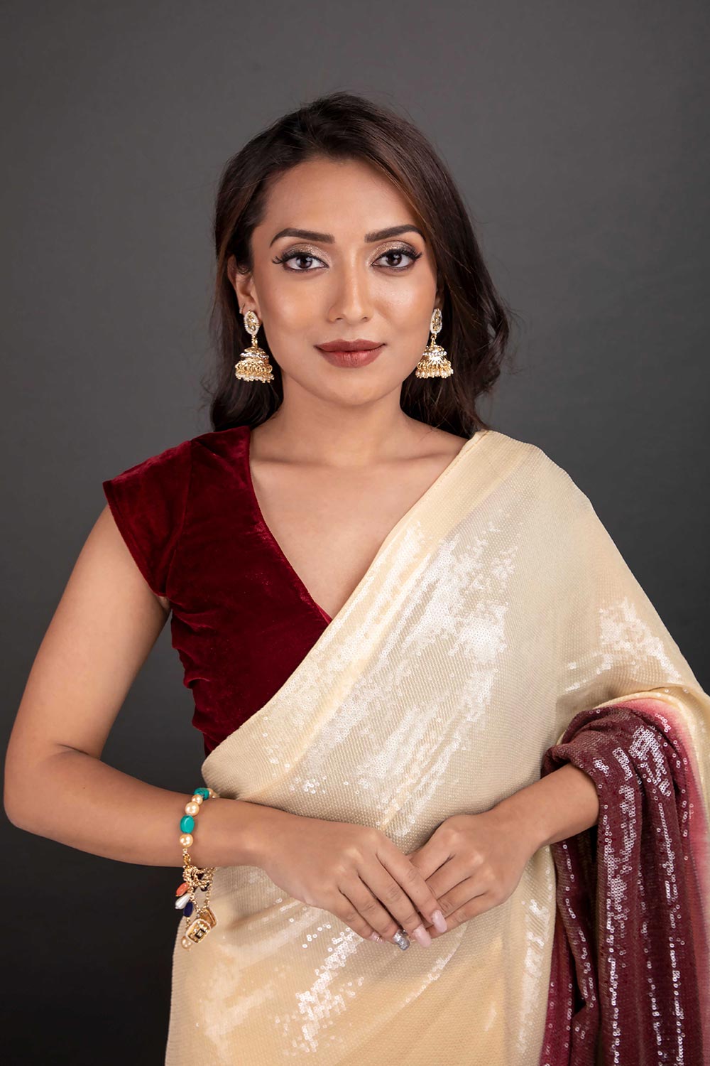 Buy Maya Burgundy Velvet Waist Tie Custom Design Blouse Online