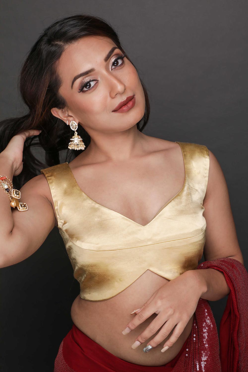 Buy Trina Comfort Stretch Gold Satin Blouse Online - One Minute Saree