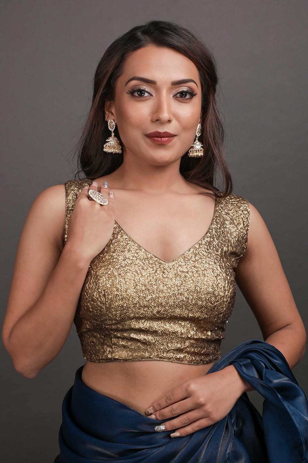 Buy Radha Antique Gold Georgette Sequins Blouse Online - One Minute Saree