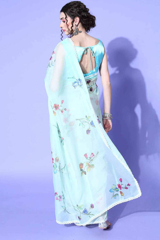 Shop Nila Organza Light Green Digital Print Designer One Minute Saree at best offer at our  Store - One Minute Saree