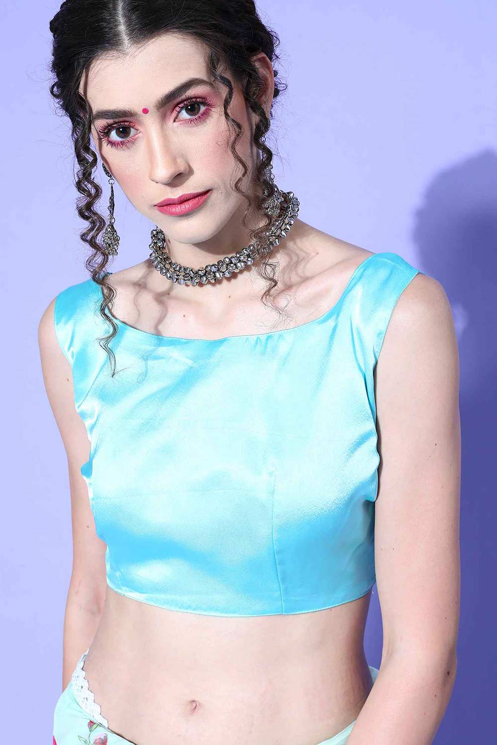 Buy Nila Organza Light Green Digital Print Designer One Minute Saree Online - Front