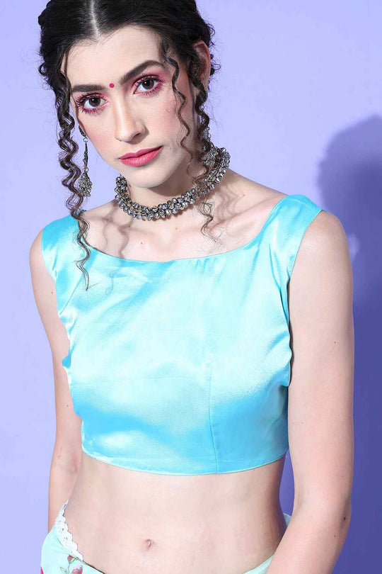 Buy Nila Organza Light Green Digital Print Designer One Minute Saree Online - Front