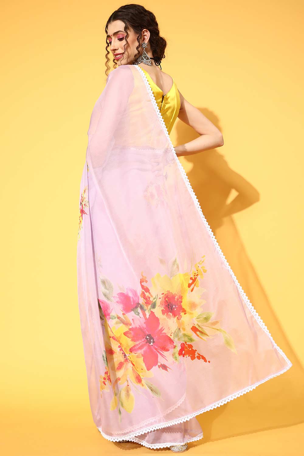 Shop Lenny Lavender Organza Floral Digital Print One Minute Saree at best offer at our  Store - One Minute Saree