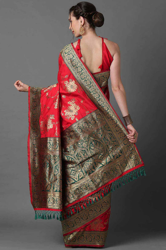Shop Priyanka Red Zari Woven Blended Silk One Minute Saree at best offer at our  Store - One Minute Saree