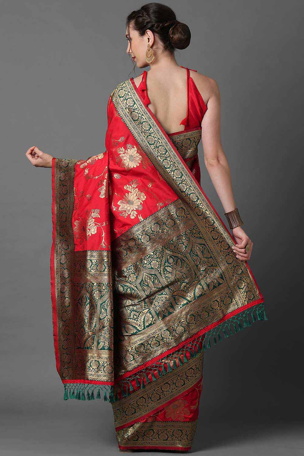 Shop Priyanka Red Zari Woven Blended Silk One Minute Saree at best offer at our  Store - One Minute Saree