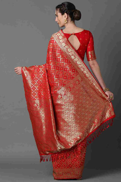 Shop Esther Red Woven Art Silk One Minute Saree at best offer at our  Store - One Minute Saree