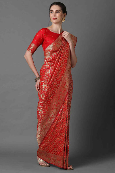 Buy Esther Red Woven Art Silk One Minute Saree Online