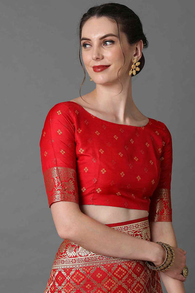 Buy Esther Red Woven Art Silk One Minute Saree Online - Back
