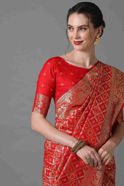 Buy Esther Red Woven Art Silk One Minute Saree Online - Side