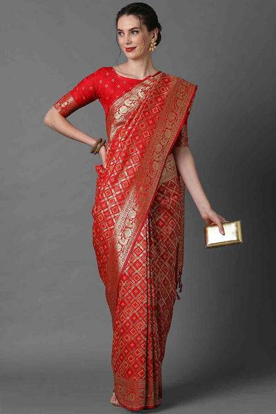 Buy Esther Red Woven Art Silk One Minute Saree Online - One Minute Saree