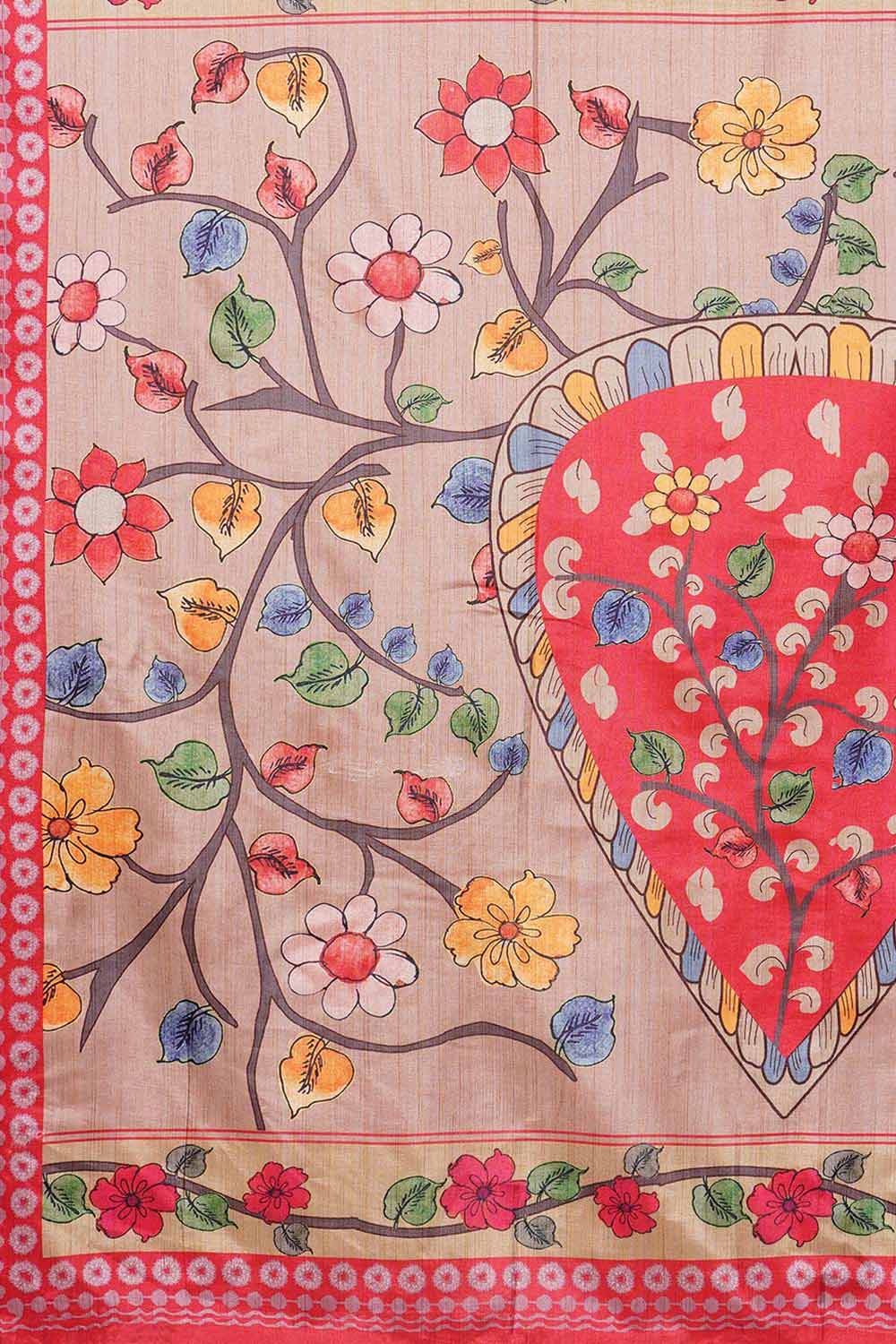 Buy Hana Red Floral Printed Dola Art Silk One Minute Saree Online - Front