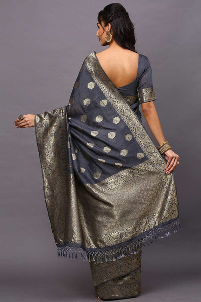 Shop Rekha Grey Silk Blend Floral Woven Design Banarasi One Minute Saree at best offer at our  Store - One Minute Saree