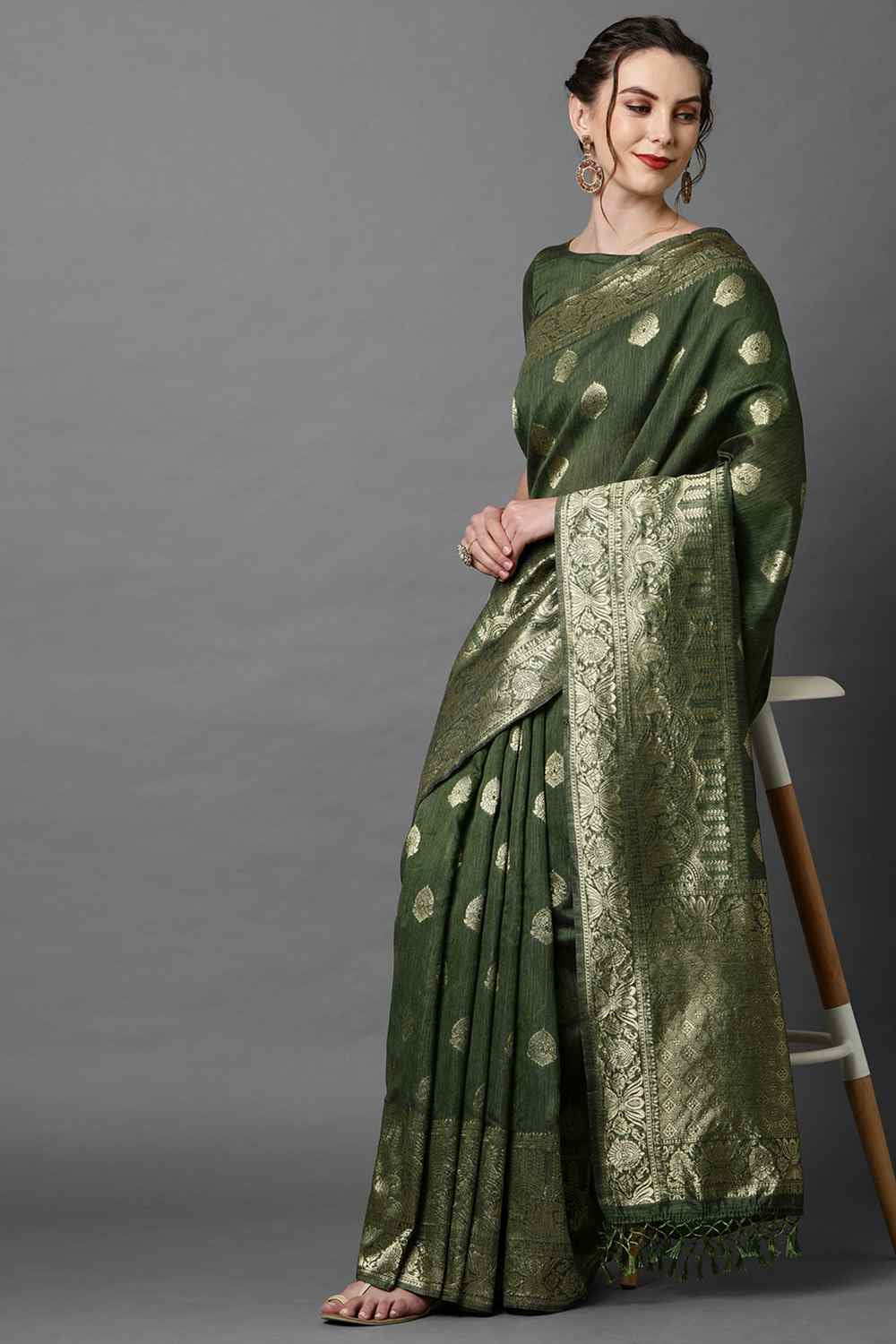 Buy Ella Green Woven Art Silk One Minute Saree Online