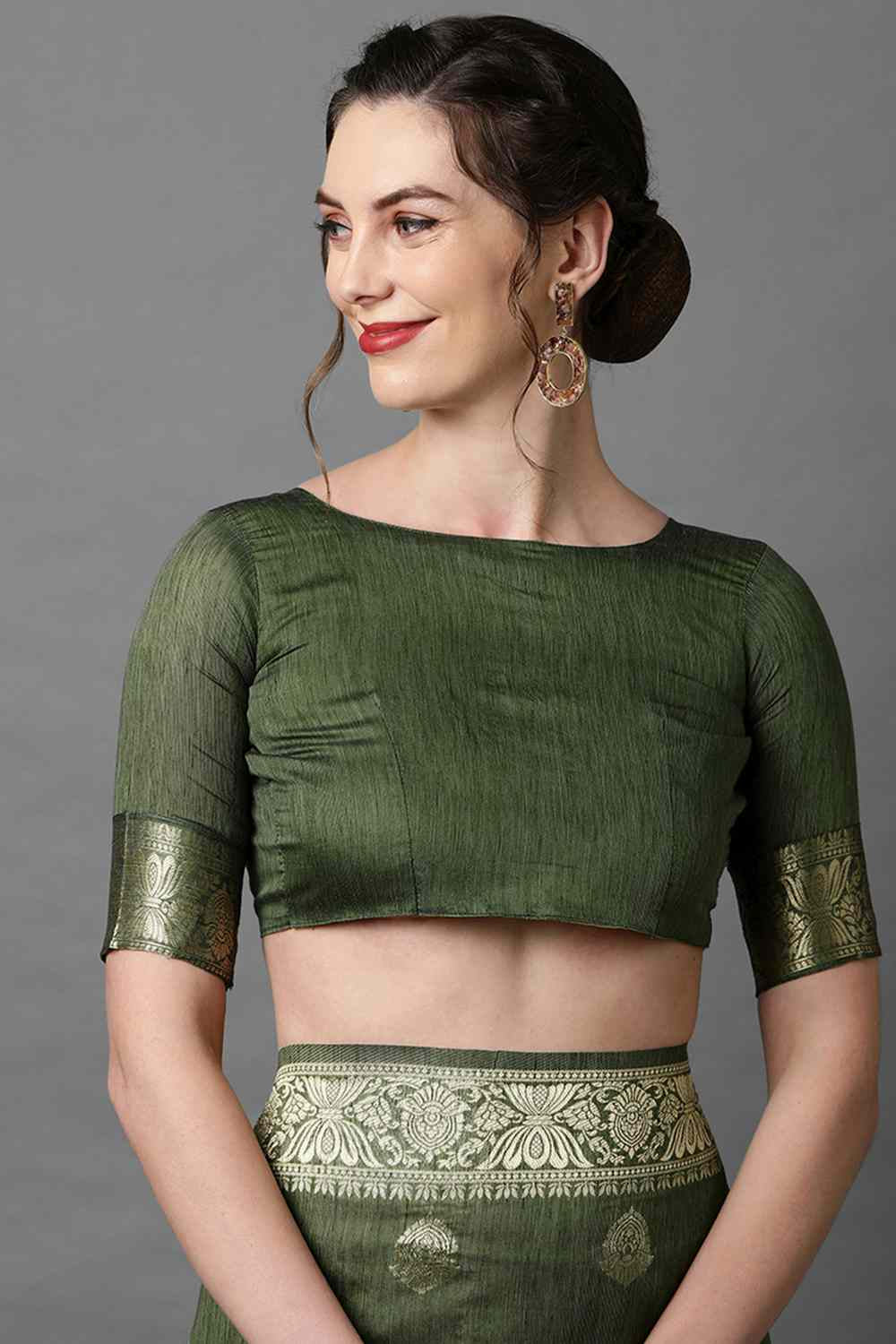 Buy Ella Green Woven Art Silk One Minute Saree Online - Back