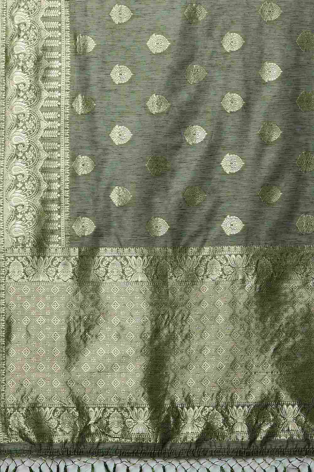 Buy Ella Green Woven Art Silk One Minute Saree Online - Front