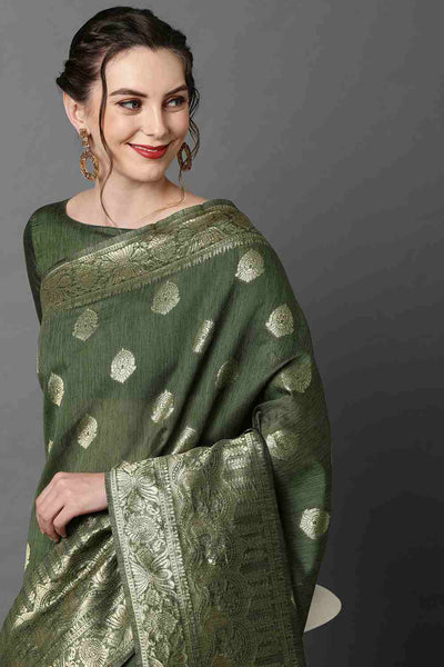 Buy Ella Green Woven Art Silk One Minute Saree Online - Side