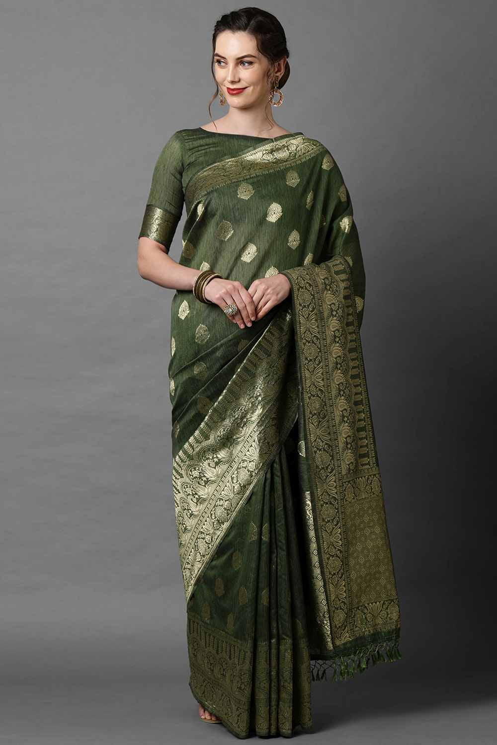 Buy Ella Green Woven Art Silk One Minute Saree Online - One Minute Saree