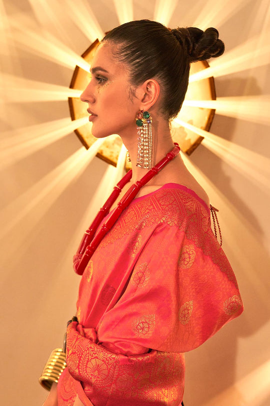 Shop Kornella Pink Art Silk Lace, Foil-Print Saree at best offer at our  Store - One Minute Saree