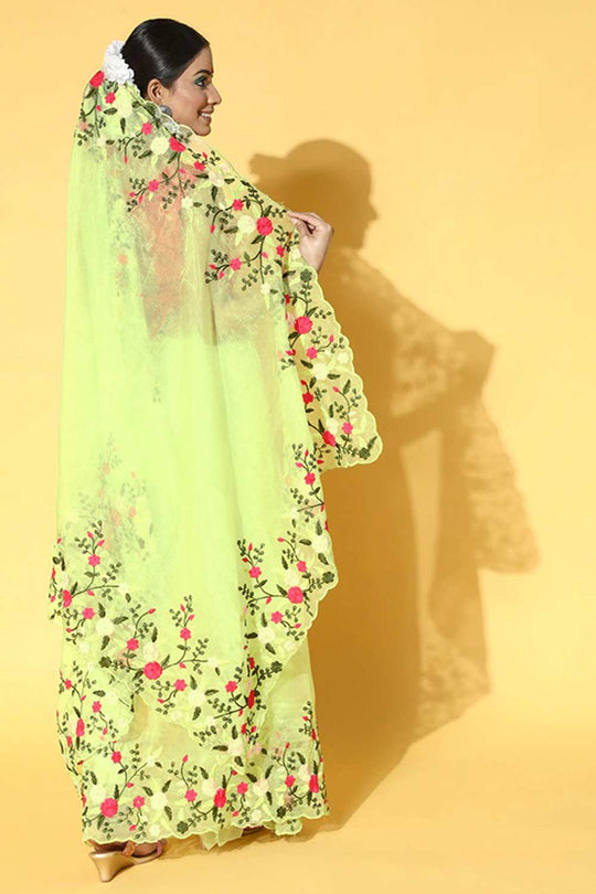 Shop Lexi Green Organza Cutwork Embellished One Minute Saree at best offer at our  Store - One Minute Saree