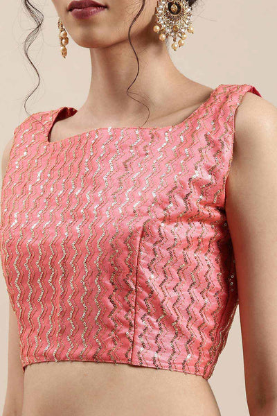 Buy Khushi Pink Satin Stripe One Minute Saree Online - Side
