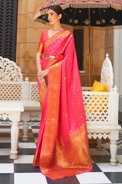 Buy Pink Silk Embroidered Lace Saree Online - One Minute Saree