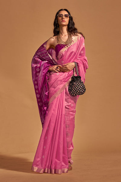 Buy Sia Lavender Kanoi Silk Woven Floral One Minute Saree Online - One Minute Saree