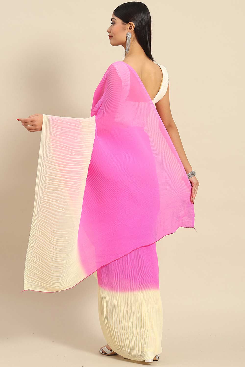 Shop Sia Pink Crepe Pleated One Minute Saree at best offer at our  Store - One Minute Saree