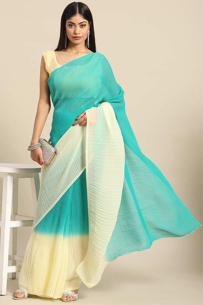 Buy Sia Sea Green Crepe Pleated One Minute Saree Online - One Minute Saree