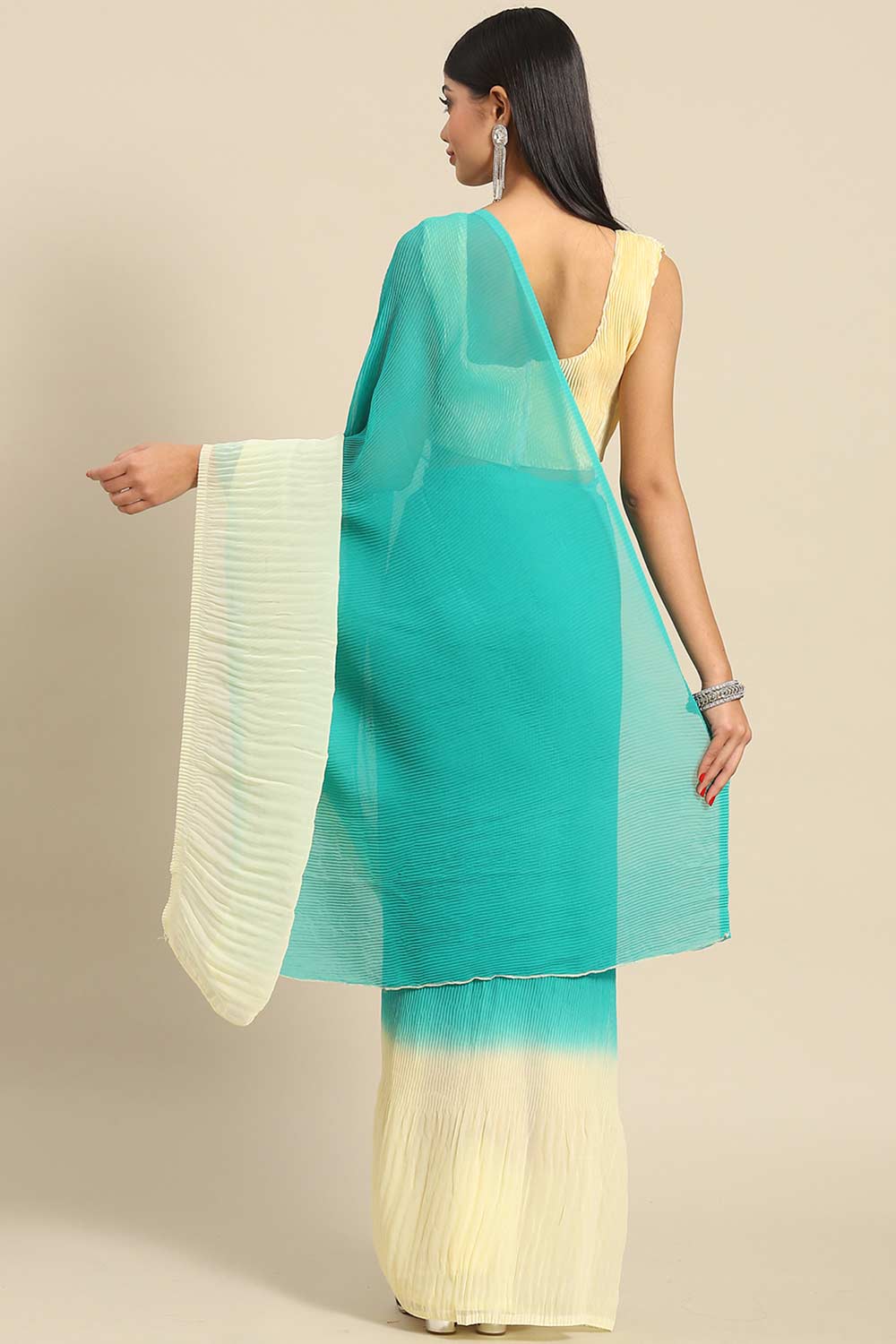 Shop Sia Sea Green Crepe Pleated One Minute Saree at best offer at our  Store - One Minute Saree