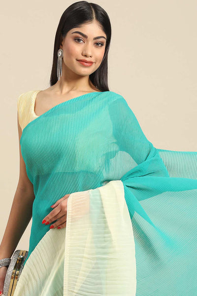 Buy Sia Sea Green Crepe Pleated One Minute Saree Online