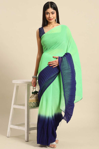 Buy Kamala Green Crepe Pleated One Minute Saree Online - One Minute Saree