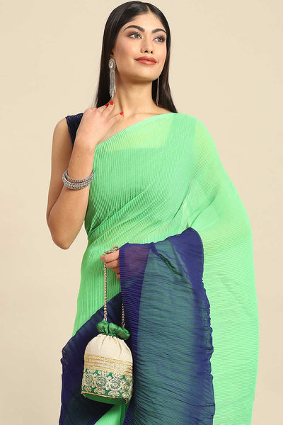 Buy Kamala Green Crepe Pleated One Minute Saree Online