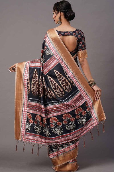 Shop Jules Black Ikat Blended Silk One Minute Saree at best offer at our  Store - One Minute Saree