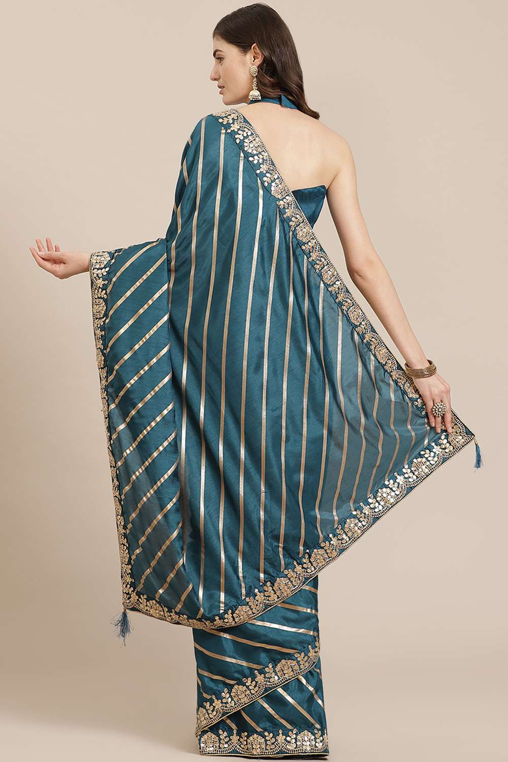 Shop Ramya Blue Dola Silk Border One Minute Saree at best offer at our  Store - One Minute Saree