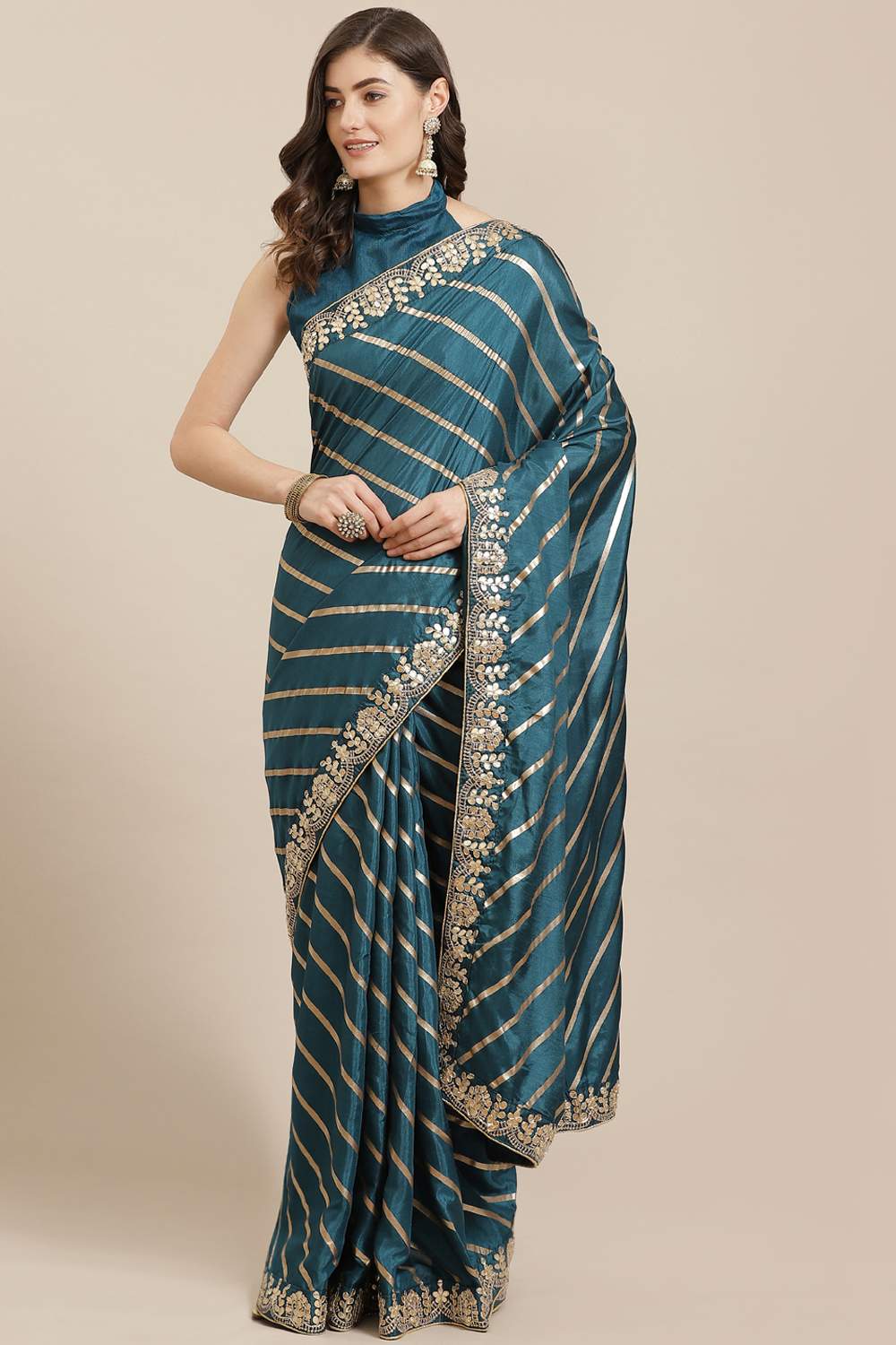 Buy Ramya Blue Dola Silk Border One Minute Saree Online - One Minute Saree