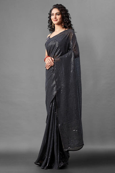 Shop Anjula Black Sequin Embroidery Georgette One Minute Saree at best offer at our  Store - One Minute Saree