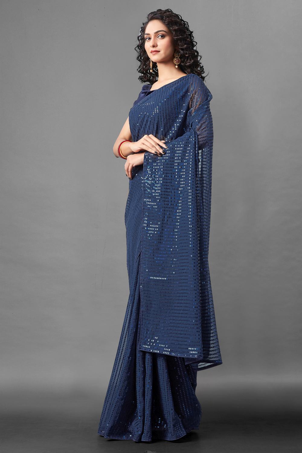 Shop Genna Navy Sequin Embroidery Georgette One Minute Saree at best offer at our  Store - One Minute Saree