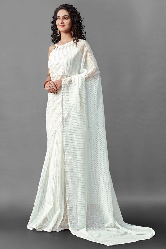 Shop Suri White Sequin Embroidery Georgette One Minute Saree at best offer at our  Store - One Minute Saree