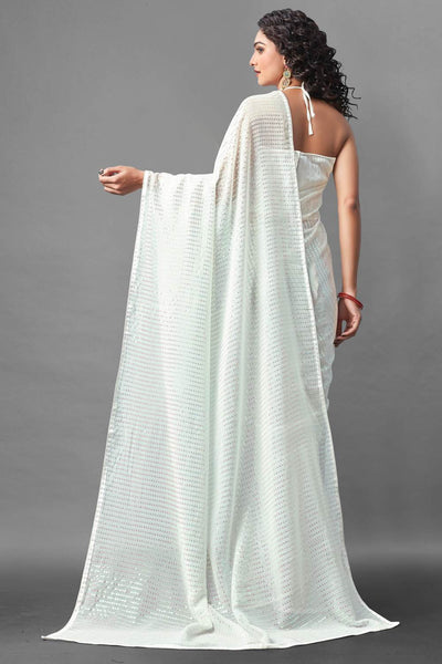 Buy Suri White Sequin Embroidery Georgette One Minute Saree Online