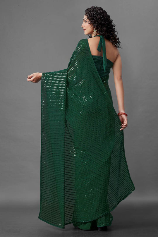 Buy Jules Green Sequin Embroidery Georgette One Minute Saree Online